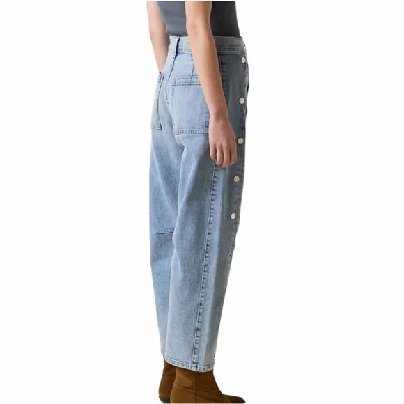 Le Jean Studded Frankie Barrel Jeans in Blue Haven Size 26 High Rise - Picture 3 of 11